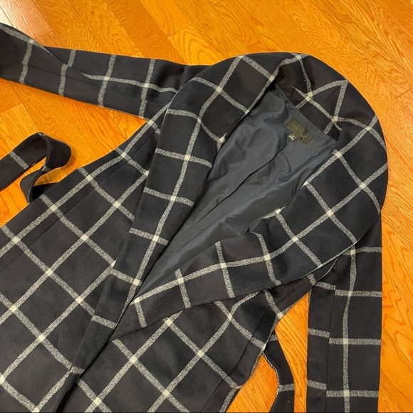 Ann Taylor Windowpane Plaid Wool Coat with tie - Picture 6 of 7